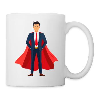 Businessheld mit rotem Umhang Büro Manager Motiv - Tasse - Weiß - Rechts