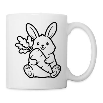 Hase mit Karotte Möhre Ausmalen Vektor - Tasse - Weiß - Rechts