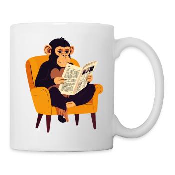 Affe liest Zeitung im Sessel lustiges Affen Motiv - Tasse - Weiß - Rechts