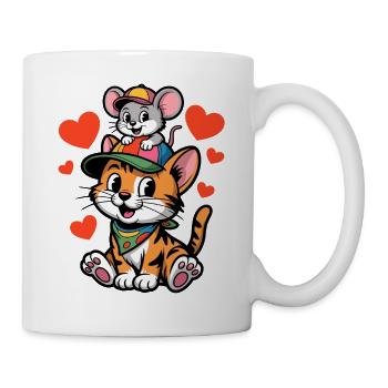 Süße Katze und Maus als beste Freunde - Tasse - Weiß - Rechts
