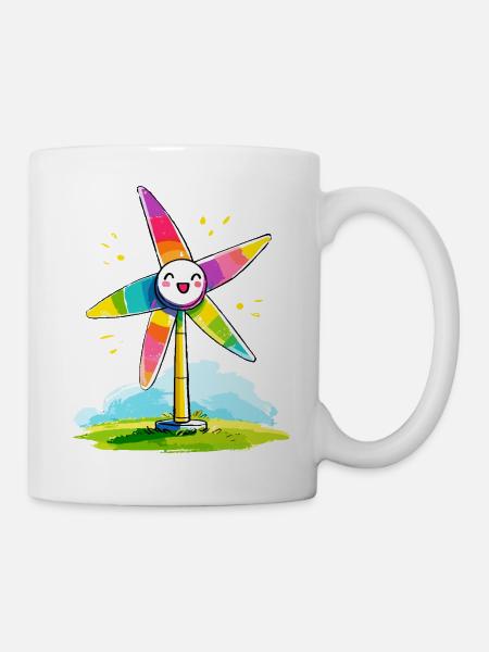 Regenbogenwindmühle Lächeln - Tasse - Weiß