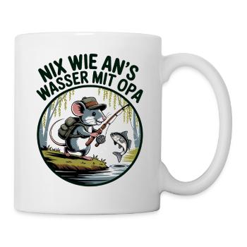 Lustige Maus Angeln mit Opa - Tasse - Weiß - Rechts