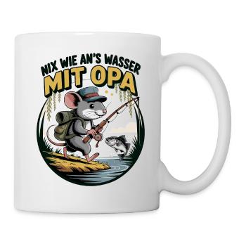 Mouse fisherman: Fishing with grandpa at the lake - Mug - white - Right