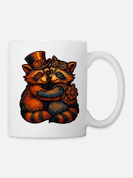 Steampunk Waschbären Kuscheln - Tasse - Weiß