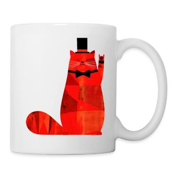 Rote Katze mit Fliege und Zylinder - Tasse - Weiß - Rechts