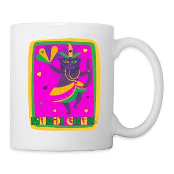 Mardi Gras tanzende Katze - Tasse - Weiß - Rechts