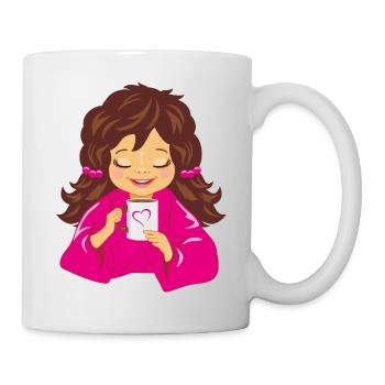 Smiling_girl_is_drinking_coffee - Mug blanc - blanc - Droite