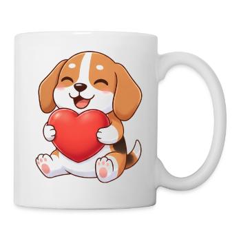 Süßer Beagle Hund Cartoon Herz Valentinstag - Tasse - Weiß - Rechts