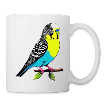 Bunter Papagei gelb blau Wellensittich auf Ast - Tasse - Weiß - Rechts