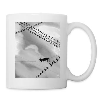 Monochrome Katze auf Stromleitungen - Tasse - Weiß - Rechts
