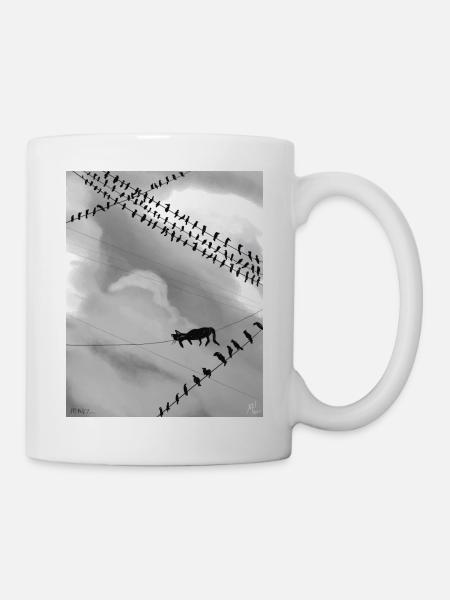 Chat monochrome sur lignes électriques - Mug blanc - blanc