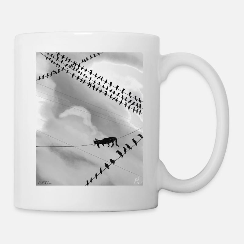 Chat monochrome sur lignes électriques - Mug blanc - blanc