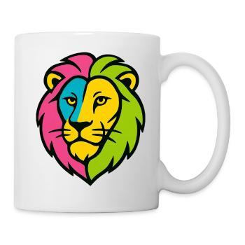 Farbenfroher Wildlöwe – Kunstfarben springen hervor - Tasse - Weiß - Rechts