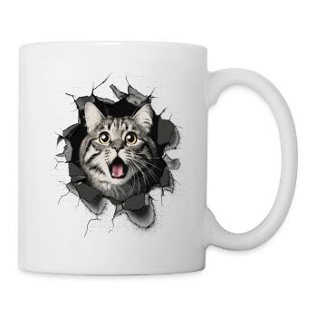 Katze erschrocken Mauer Durchbruch Risse  - Tasse - Weiß - Rechts