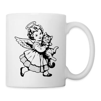 Cherub mit Katze – Vintage Engel Silhouette - Tasse - Weiß - Rechts