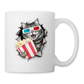Katze mit 3D-Brille – Kino Halftone Design - Tasse - Weiß - Rechts