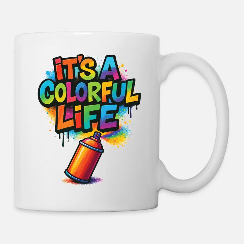 Spray de graffiti coloré sur la vie - Mug blanc - blanc