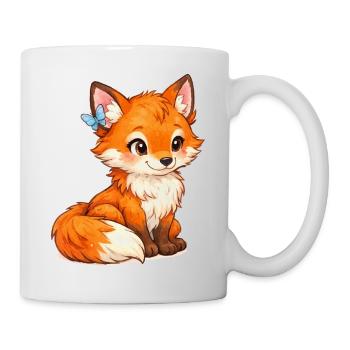 Flotter Fuchs mit Schmetterling - Tasse - Weiß - Rechts