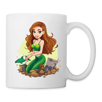 Grüne Meerjungfrau am Kiesstrand - Tasse - Weiß - Rechts