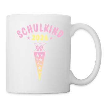 Schulkind 2026 Schultüte Sterne - gelb rosa - Tasse - Weiß - Rechts