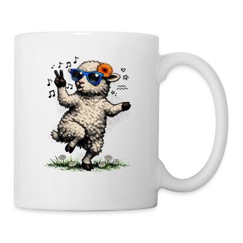 Lamb with sunglasses & flowers - Mug - white - Right