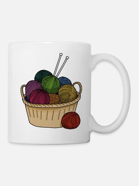 Farbige Wollknäuel Stricken - Tasse - Weiß