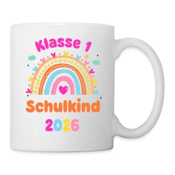 Klasse 1 Schulkind 2026 Regenbogen Einschulung - Tasse - Weiß - Rechts