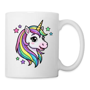 Regenbogen Einhorn Glitzerkopf - Tasse - Weiß - Rechts