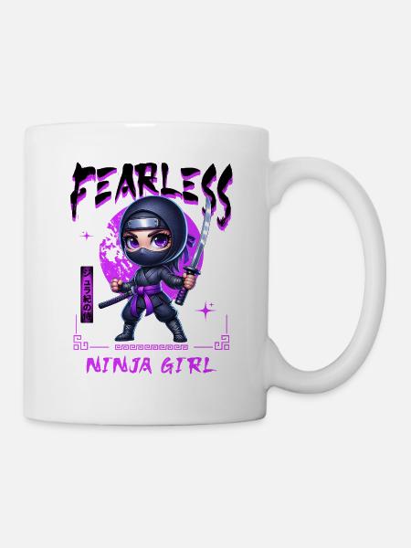 Ninja Mädchen Chibi mit Katana - Tasse - Weiß