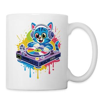 Katzen-DJ im Farbenregen - Tasse - Weiß - Rechts