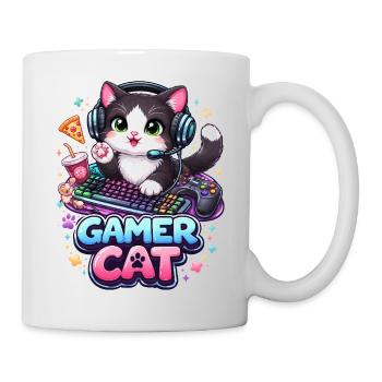 Gamer Cat - Kawaii Cat with Headset & Keyboard - Mug - white - Right