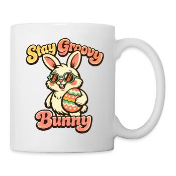 Lapin rétro avec lunettes de soleil Oreilles de lapin de Pâques - Mug blanc - blanc - Droite