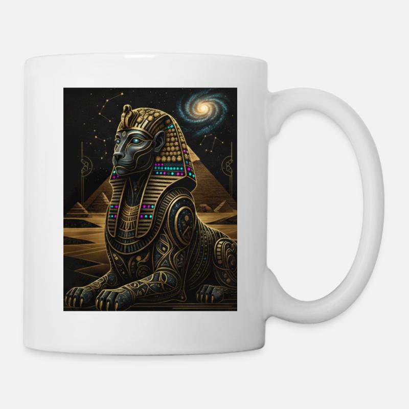 Kosmischer Anubis Sphinx in Gold - Tasse - Weiß