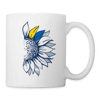 Minimalistische ukrainische Sonnenblume - Line-Art - Tasse - Weiß - Rechts