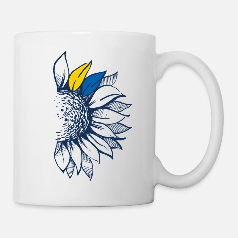 Minimalist Ukrainian Sunflower - Line Art - Mug - white
