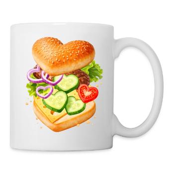 Burger in heart shape illustration with vegetables - Mug - white - Right