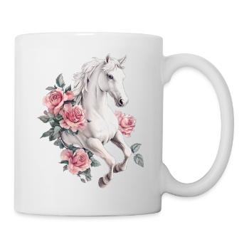 Pferd mit Rosen - Tasse - Weiß - Rechts