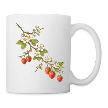 Strawberry branch with flowers illustration - Mug - white - Right
