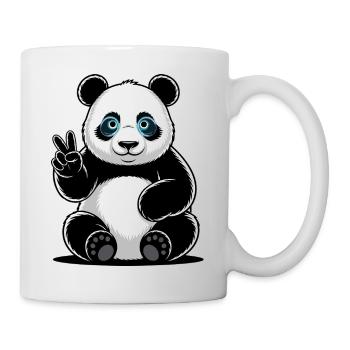 Panda Peace Sign Cartoon - Mug - white - Right