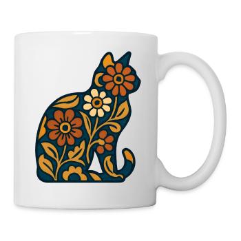 Floral cat silhouette in warmth - Mug - white - Right