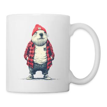 Castor en veste à carreaux rouges - Mug blanc - blanc - Droite