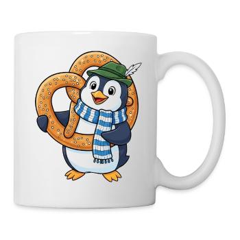 Süßer Pinguin mit Brezel Bayern Cartoon - Tasse - Weiß - Rechts
