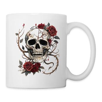 Vintage Totenkopf & rote Rosen Gothic Totenkopf - Tasse - Weiß - Rechts