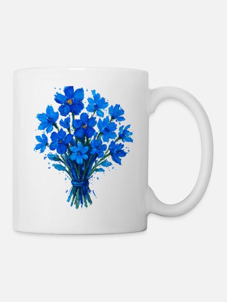 Blaues Aquarellbouquet - Tasse - Weiß