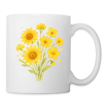 Sonnenblumen Aquarellstrauß - Tasse - Weiß - Rechts