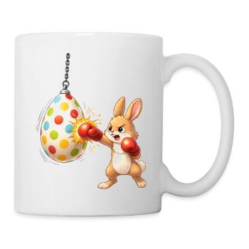 Boxender Osterhase mit Osterei-Boxsack - Tasse - Weiß - Rechts