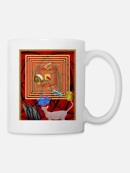 Retro-geometrische Collage-Wandkunst - Tasse - Weiß
