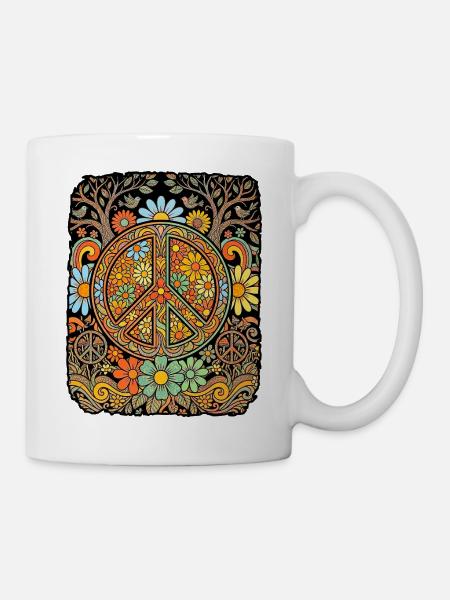 Peace Hippie Blumen - Tasse - Weiß