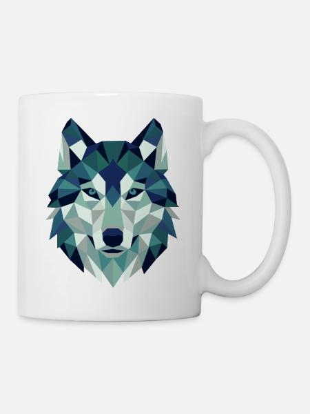 Wolfskopf Polygon Geometrie - Tasse - Weiß