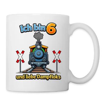 Ich bin 6 und liebe Dampflok - Tasse - Weiß - Rechts